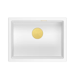 JOSH 110 GraniteQ zlewozmywak snow white 59,5x45,1x21,5 cm 1-komorowy podwieszany z syfonem manualnym złoty - Zlewozmywaki - miniaturka - grafika 1
