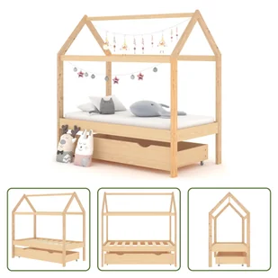 The Living Store Łóżko dziecięce z szufladą z litego drewna sosnowego 70x140 cm - Łóżka dla dzieci i młodzieży - miniaturka - grafika 1