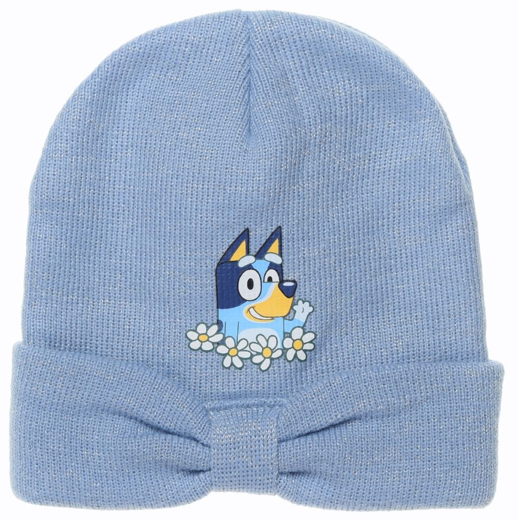 Czapka zimowa dla dziewczynki, Bluey, włókno akrylowe, jasnoniebieska, rozmiar 52 cm