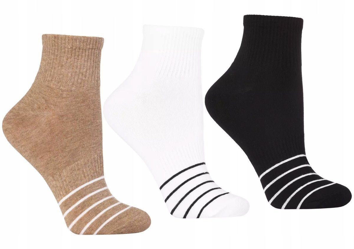 3X Skarpetki Damskie Krótkie 3/4 Bawełniane Skarpety Kolorowe Moraj 35-38