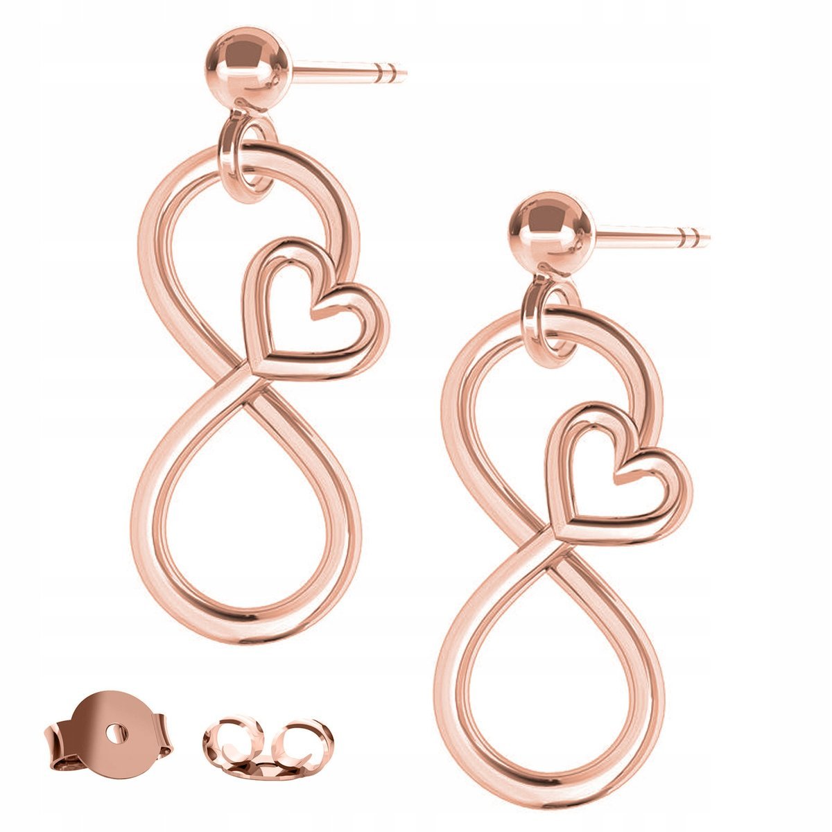 Kolczyki Serce Nieskończoność różowe złoto