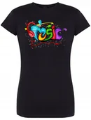 Koszulki i topy damskie - T-Shirt damski kolorowy nadruk MUSIC r.S - miniaturka - grafika 1