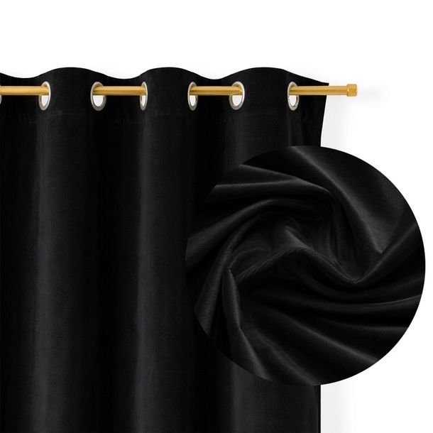 ZASŁONA WELUROWA NA PRZELOTKACH 140x250 Velvet gruba Welur CZARNA