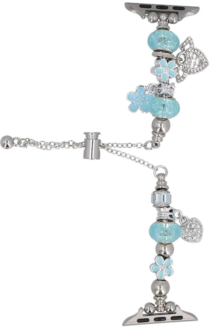 GlacierX bransoleta do smartwatcha Slider Clasp Beaded Charm Bracelet Ice Blue do Apple Watch 38/40/41mm Srebrno-niebieska