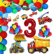 Balony i akcesoria - DEKORACJE BALONY NA 3 URODZINY POJAZDY WYWROTKA 52SZT - miniaturka - grafika 1