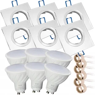 Zestaw 6x Led GU10 8W Ciepła Oprawa halogen Szkło Kwadrat - Oprawy, klosze i abażury - miniaturka - grafika 1
