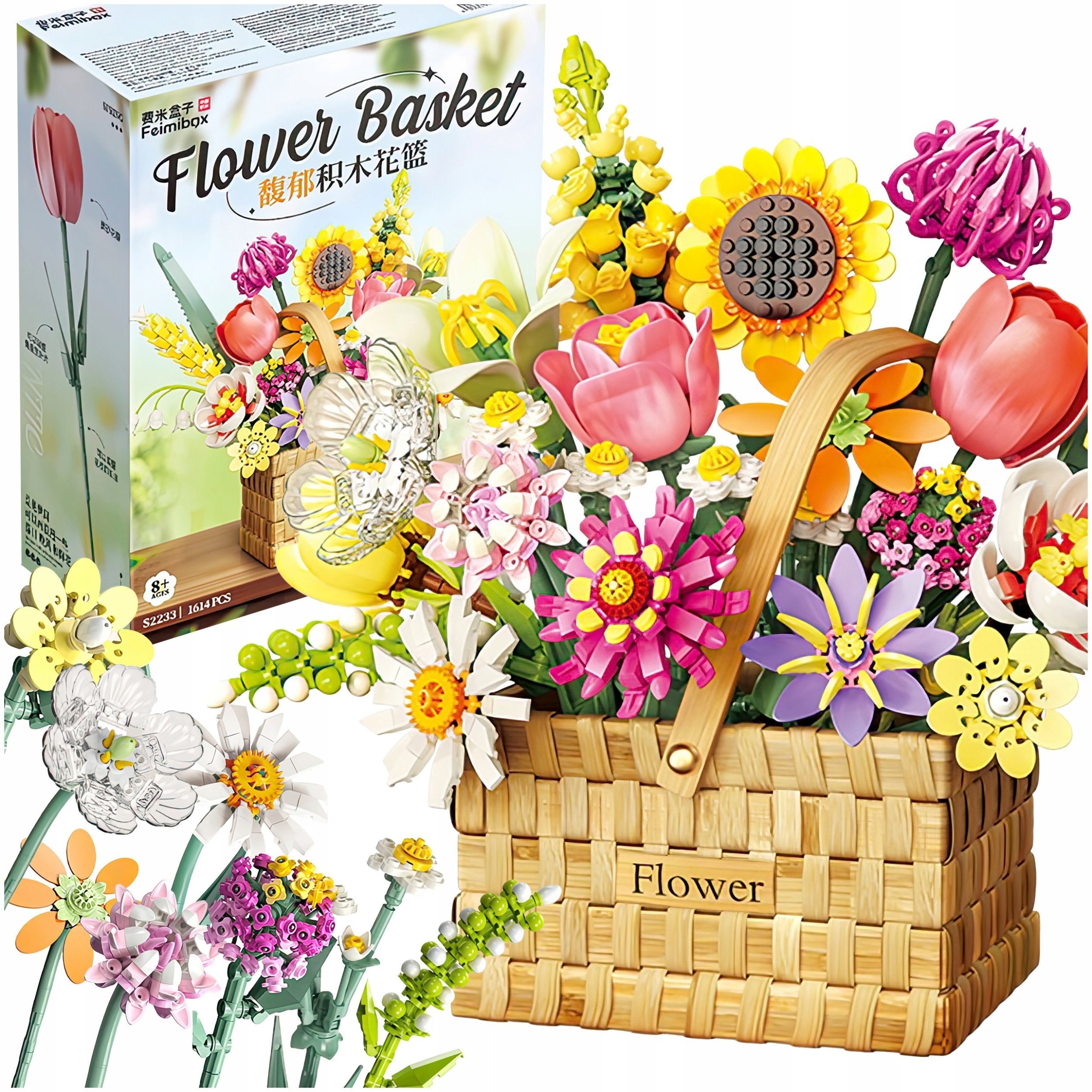 Klocki konstrukcyjne bukiet w koszyku z rÄ czkÄ 1615 elementÃ³w