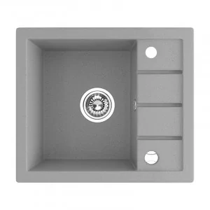 Laveo SBP 513T Zlewozmywak granitowy1 komora z p$568ociekaczem Wymiary 495x570x185 mm Wymiar szafki 500 mmWyko$569czenie szareW zestawie z syfonem Space Saving i korkiem automatycznym - Zlewozmywaki - miniaturka - grafika 1