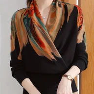 Swetry damskie - TEMU Elegancki Sweter Damski z DﾅＶgim Rﾄ冖awem - Wielokolorowy Print (Brﾄ�z/Niebieski/Pomaraﾅ�czowo-Czerwony/Czarny/Beﾅｼ) 窶� MiﾅＺ i CiepﾅＺ Zimowy Swete - miniaturka - grafika 1