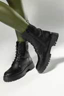 Botki damskie - Czarne botki skórzane damskie Sergio Leone z ozdobą na cholewce sznurowane TR710-S-CA - miniaturka - grafika 1