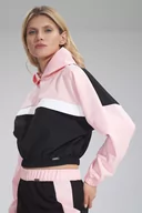 Bluzki damskie - Dwukolorowa Krótka Bluza z Kapturem - Czarno-Różowa - miniaturka - grafika 1