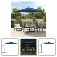 Parasole ogrodowe - The Living Store Parasol wiszący z LED i stalowym słupkiem - 300 cm - niebieski - Parasol Wiszący - miniaturka - grafika 1
