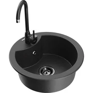 Zlewozmywaki z baterią - Mexen Diego zlewozmywak granitowy 1-komorowy z baterią kuchenną Telma, czarny nakrapiany - miniaturka - grafika 1