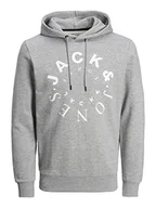 Bluzy męskie - JACK & JONES Męska bluza z kapturem Jjwarrior Sweat Hood, Jasnoszary melanż / nadruk: duży, S - miniaturka - grafika 1