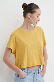 Koszulki sportowe damskie - Superdry t-shirt damski kolor żółty - grafika 1