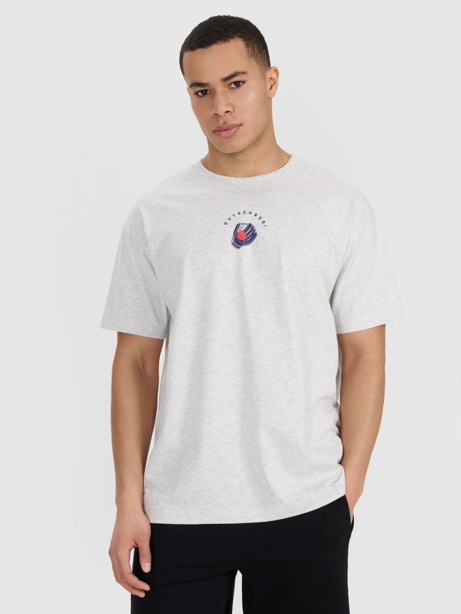 T-shirt oversize z nadrukiem męski 4F 4FRSS25TTSHM2981-27M Szary XXL