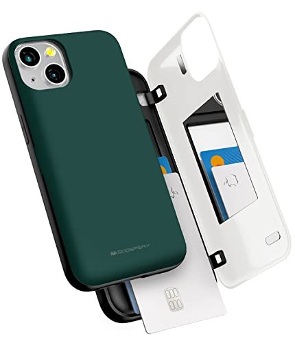 GOOSPERY Magnetyczny zderzak drzwi kompatybilny z iPhone 13, etui z portfelem na karty, łatwe magnetyczne automatyczne zamykanie ochronne, podwójna warstwa, solidna tylna obudowa telefonu - zielony