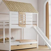 Łóżka dla dzieci i młodzieży - Łóżko piętrowe dla dzieci 90x200 cm - ze zjeżdżalnią i wysuwanym łóżkiem - białe + kolor naturalny (bez materaca) - miniaturka - grafika 1