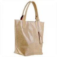 Torebki damskie - Beżowa torebka shopper skórzana wzór plaster miodu XL - miniaturka - grafika 1