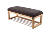 Ławki do przedpokoju - Ławka na buty LPG-4 150cm EMRAWOOD drewno lite kolor naturalny siedzisko gładkie ekoskóra kolor brązowy - miniaturka - grafika 1