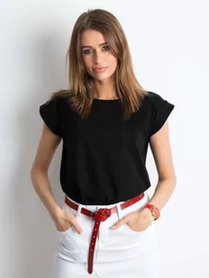 Bawełniany t-shirt z podwijanymi rękawkami Feel Good czarny (4833-22) - FEEL GOOD - Koszulki i topy damskie - miniaturka - grafika 1