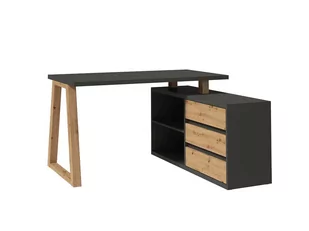 Biurko narożne nowoczesne grafit z dąb artisan - Biurka - miniaturka - grafika 1