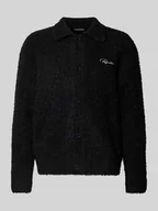 Swetry męskie - Kardigan z efektownej przędzy z wyhaftowanym logo - miniaturka - grafika 1