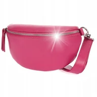 Nerki - Fuksjowa Damska Skórzana Włoska Saszetka Nerka Na Pasek B68 : Kolory - Różo - miniaturka - grafika 1