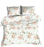 Pościel - Pościel flanelowa 140x200 biała zielona morelowa kwiaty 1438 Flanela Max - miniaturka - grafika 1