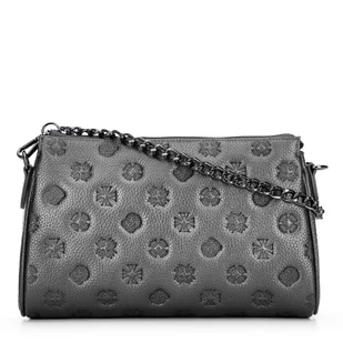 Torebka crossbody skórzana w tłoczenie srebrna - Torebki damskie - miniaturka - grafika 1