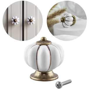 Gałka meblowa retro cermiczna uchwyt do mebli klasyczny złoty porcelanowy - Meble modułowe i akcesoria - miniaturka - grafika 1