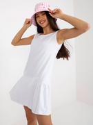 Bluzki damskie - Tunika z falbaną biały sukienka codzienna dekolt okrągły bez rękawów długość mini falbana - miniaturka - grafika 1