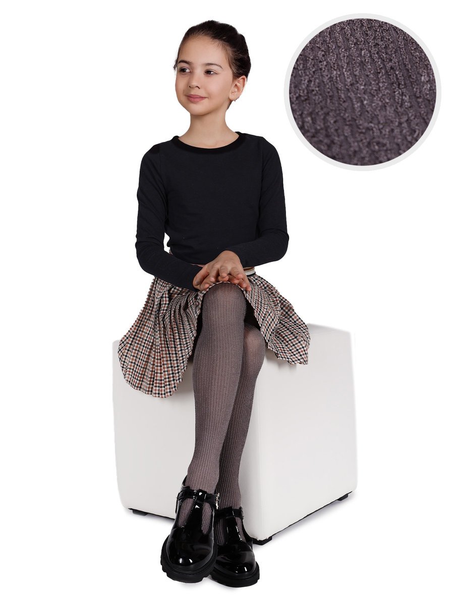 Rajstopy mikrofibra dziewczęce dziecięce 80DEN prążek grafit 116-122 MYWAY