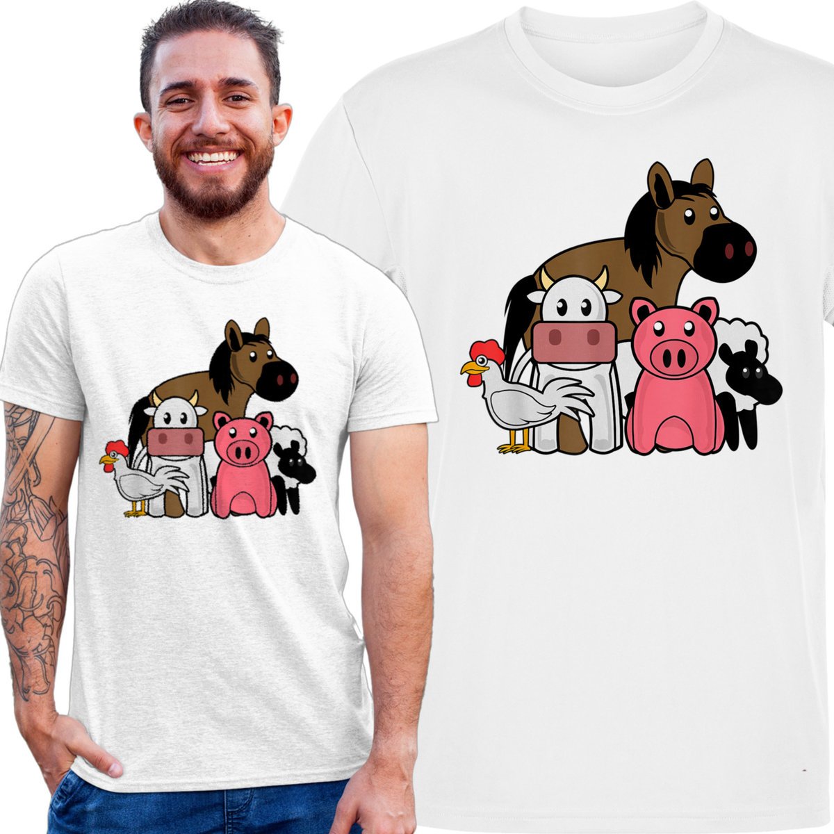 Koszulka męska Koń Krowa Kura Owca Zwierzęta S