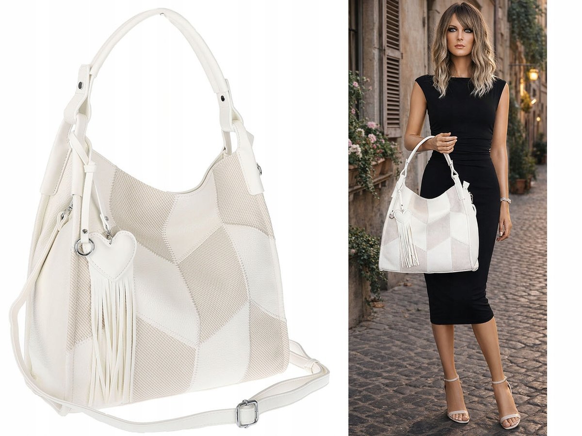 Torebka Damska Listonoszka Worek Shopper Torba na Ramię MC675 biała