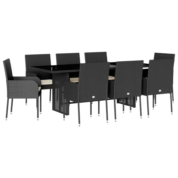 Zestaw mebli ogrodowych czarny rattan PE, stół 190x80x74 cm, krzesła 48x