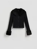 Swetry damskie - Reserved - Sweter z kołnierzem - czarny - miniaturka - grafika 1