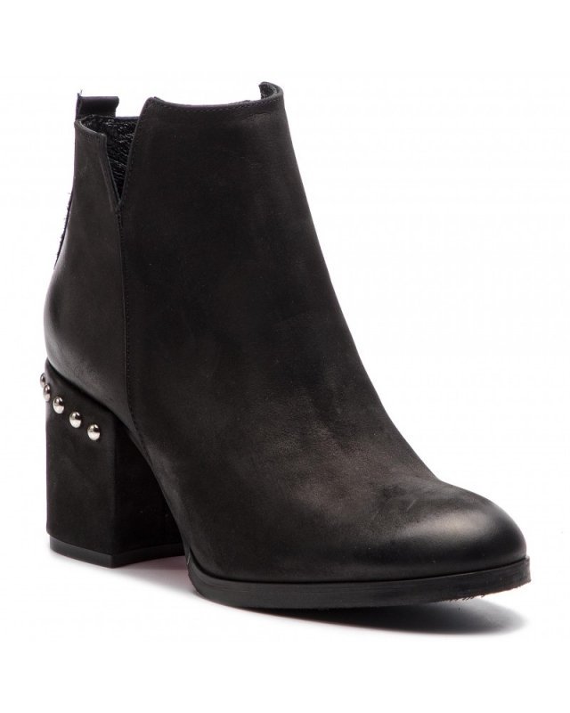Czarne botki na klocku Carinii B4736_-360 skóra nubuk rozm.39