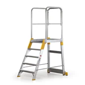 Drabiny - Aluminiowy pomost, drabina z platformą, jednostronna ALVE FORTE, 5 szczebli, wysokość 1,04 m - miniaturka - grafika 1