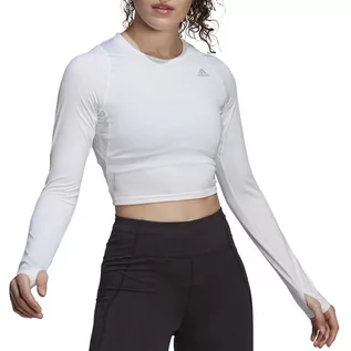 Koszulki i topy damskie - Koszulka adidas Fast Flower Crop Long Sleeve Running Tee HB9237 - biała - Adidas - grafika 1