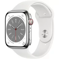 Smartwatch - Apple Watch 8 GPS+Cellular 45mm Stalowy Biały - miniaturka - grafika 1