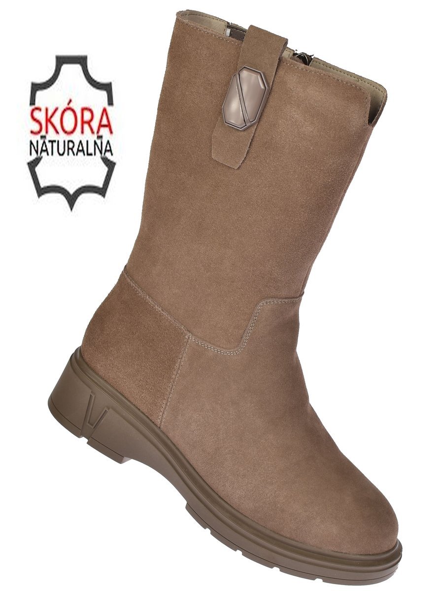 Kozaki damskie skórzane wysokie JK/B-3-219 Khaki, ocieplane rozm. 40