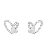 Kolczyki - Kolczyki srebrne rodowane z cyrkoniami - serduszka - miniaturka - grafika 1