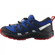 Buty dla chłopców - Salomon XA Pro V8 Climasalomon Waterproof dziecięce buty outdoorowe, precyzyjne dopasowanie, przyczepność w każdym terenie, sportowy wygląd, Lapis Blue Black Fiery Red, 34 EU - miniaturka - grafika 1