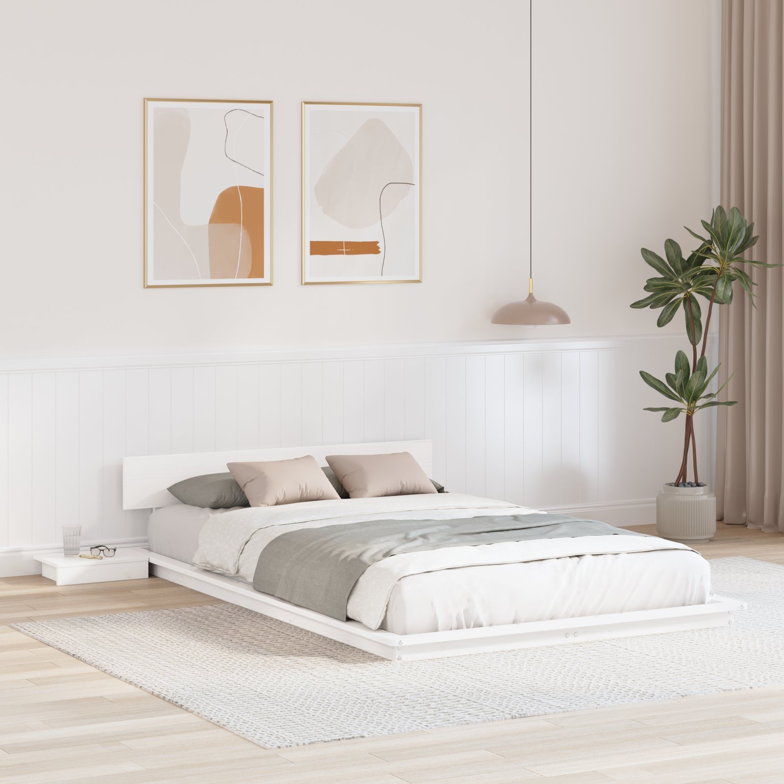 vidaXL Rama łóżka z stolikami nocnymi Biała 120x190cm z litego drewna
