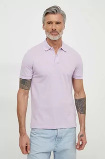 Koszulki męskie - BOSS polo bawełniane kolor fioletowy gładki - Boss - grafika 1