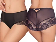 Bielizna nocna - Ewana 098 Wysokie Koronkowe Szorty Czarny S - miniaturka - grafika 1