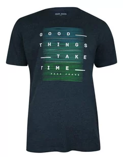 T-shirt Granatowy, 100% Bawełna, z Nadrukiem, Męski, Krótki Rękaw, U-neck -PAKO JEANS - Pako Jeans - Koszulki męskie - miniaturka - grafika 1