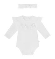 Body dla niemowląt - Zestaw body z falbanką i opaska z supełkiem, biały - 62 - miniaturka - grafika 1