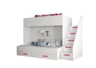 Łóżka dla dzieci i młodzieży - Minio, łóżko piętrowe "PARTY 16", różowe uchwyty MDF, kolor biały - miniaturka - grafika 1